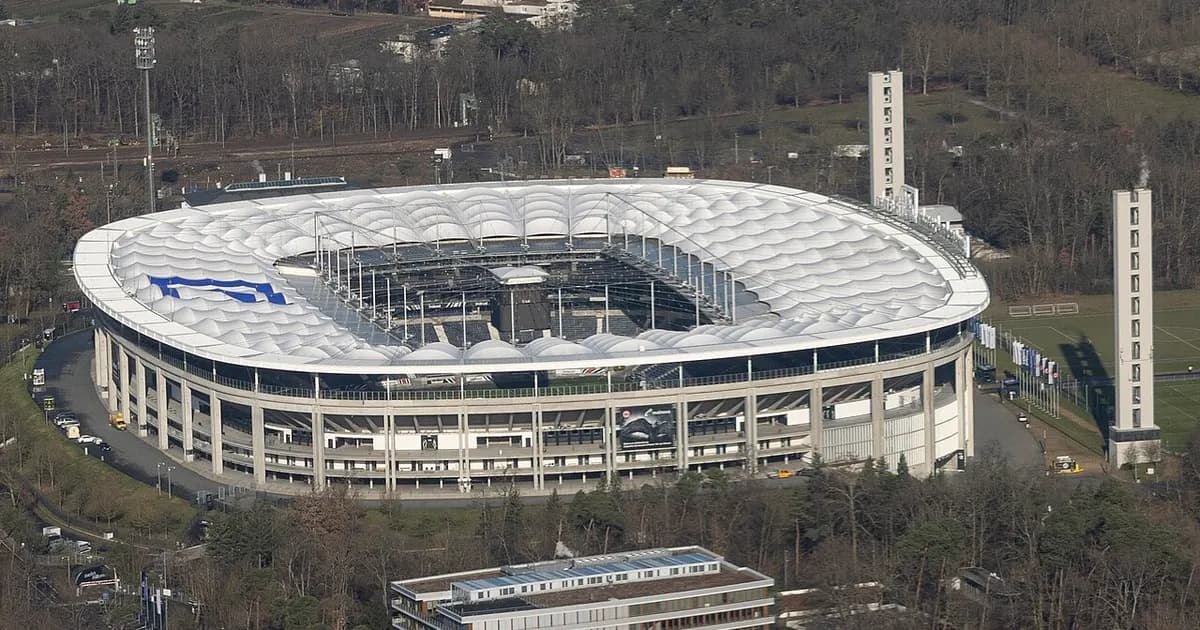 General view of a football stadium's pitch and stands before kickoff