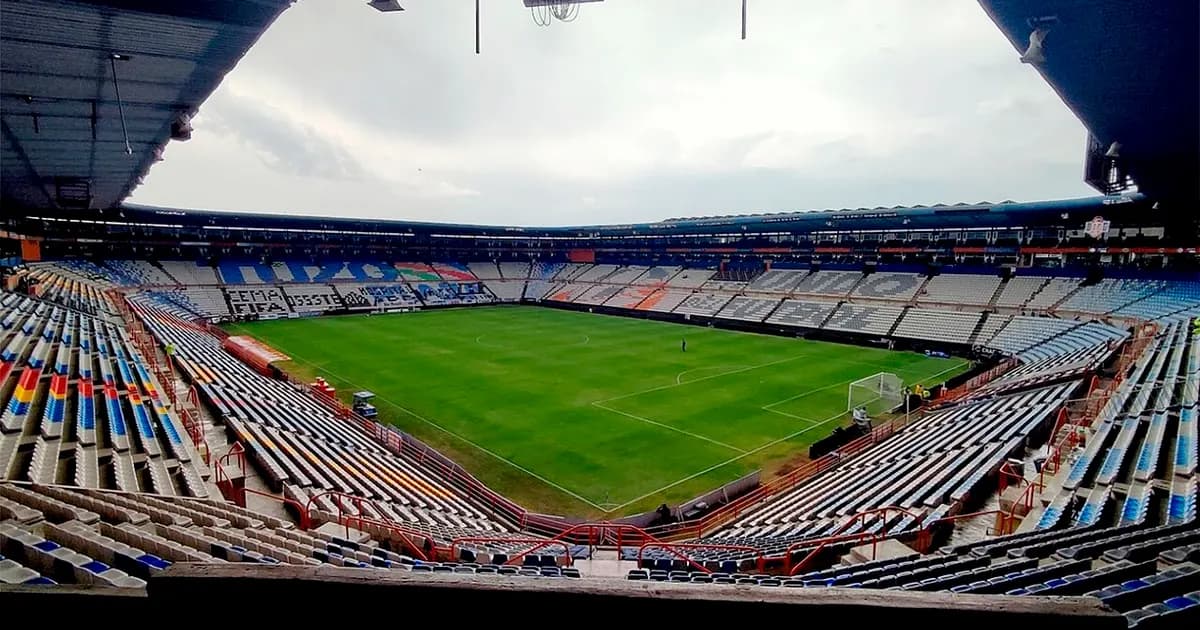 General view of the Estadio Hidalgo pitch and stands before kickoff between Pachuca and Tijuana