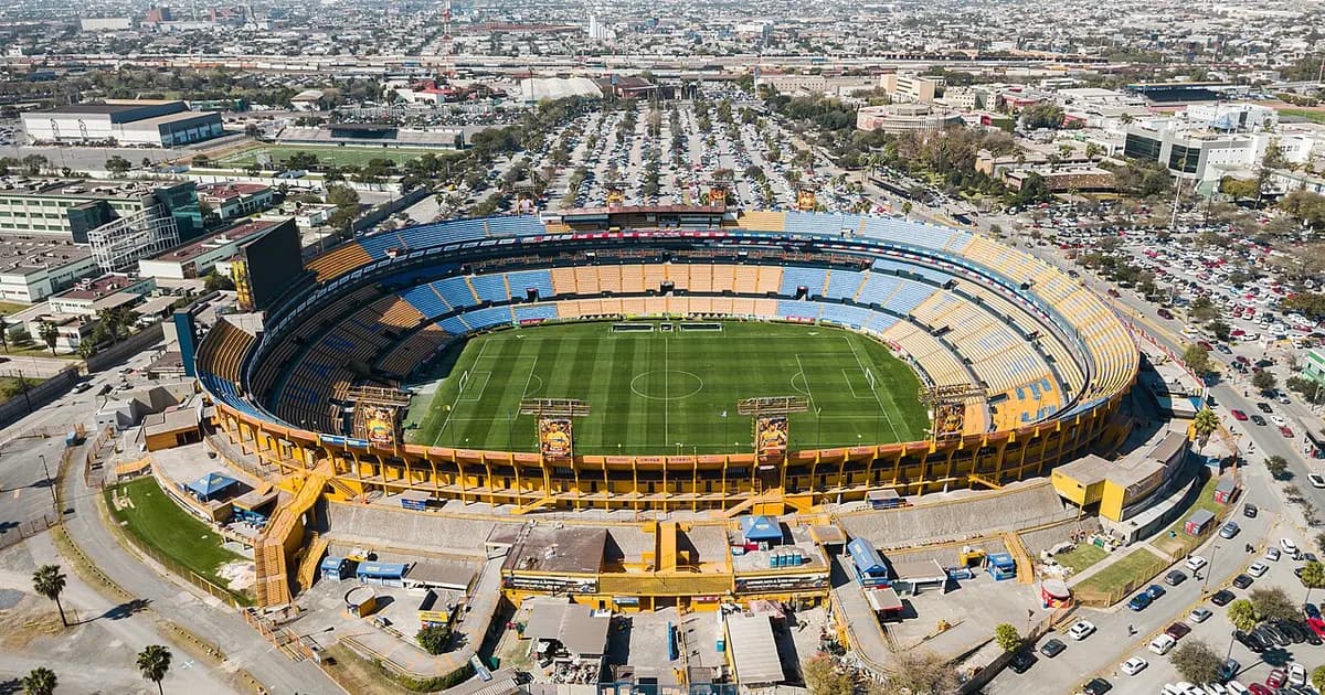 General view of the Estadio Universitario pitch and stands ahead of kickoff