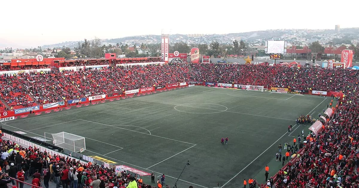 General view of the Estadio Caliente pitch and stands ahead of kickoff between Tijuana and Atlas